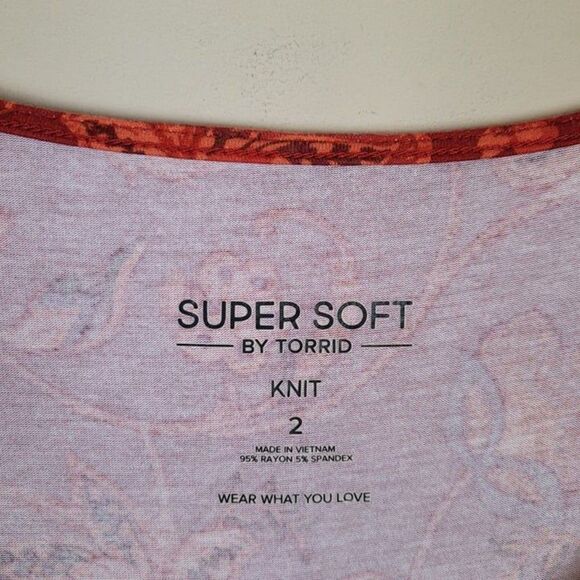Torrid Size 2X Super Soft Button Front Seamed Top Floral Short Sleeve Red Orange - Picture 12 of 12